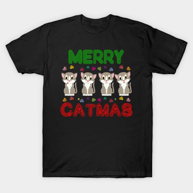 Merry Catmas Meowy Christmas T-shirt T-Shirt by Soft Rain